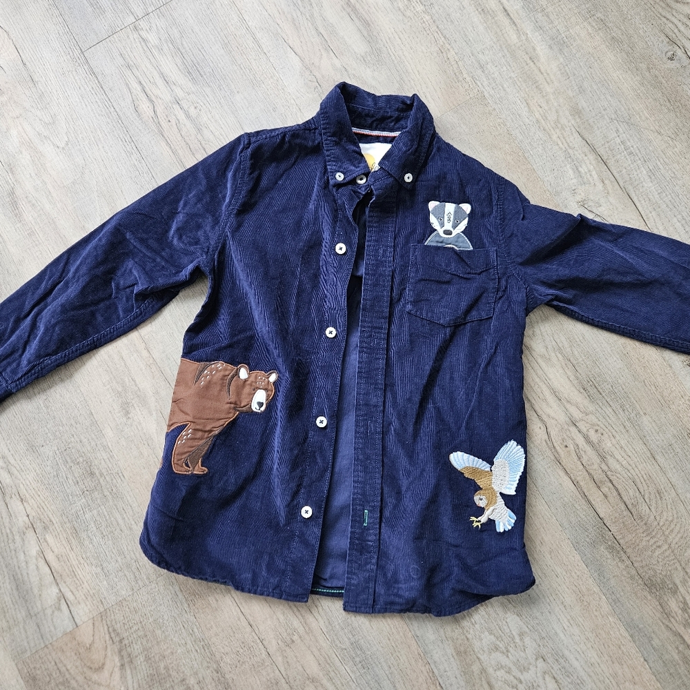 Miniboden Blue Corduroy Shirt with Badger Patch Size7-8